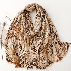 Brown marble pattern linen scarf with tassel fringe, stylish autumn winter pashmina wrap