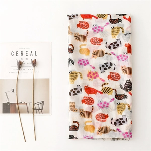 Cotton linen feel scarf featuring colorful artistic cat illustrations for sun protection