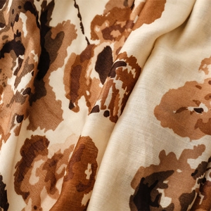 Macro shot of abstract leopard print scarf fabric with soft texture and tassels