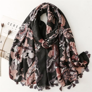 Thick leopard print scarf with handmade tassels and abstract marble texture design