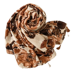 Thick soft scarf with leopard ink print and handmade tassels for winter fashion