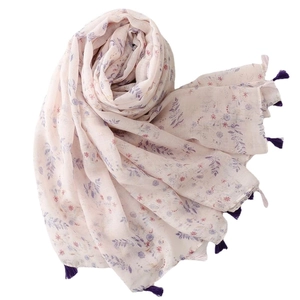 Sciarpa a fiori con nappe viola, scialle leggero in cotone e lino per protezione solare