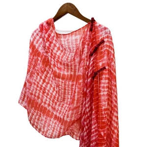 Ethnic style red and white tie-dye shawl with vintage Chinese frog button closure