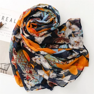 Tropical pineapple floral summer scarf bohemian lightweight shawl for sun protection