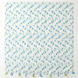Lightweight white scarf with blueberry prints and colorful tassels for sun protection