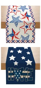 Detail of polyester table runners with USA flag stars and HOME heart print for Independence Day