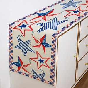 Independence Day table runner with red, blue and white stars for home dining decor