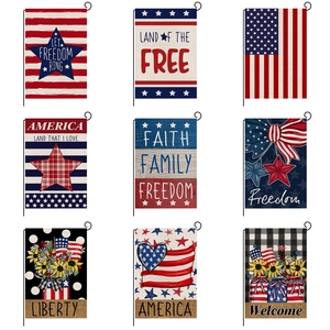 Independence Day Patriotic American Garden Flag Double Sided Linen Polyester Yard Decor Stars Stripes Welcome Freedom Flag
