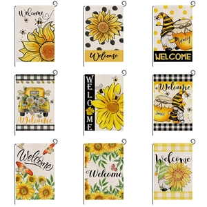 Pastoral Style Polyester Garden Flag Sunflower Bee Gnome Print Outdoor Yard Home Welcome Sign Vertical Decor Banner