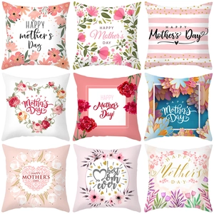 Happy Mother's Day Decorative Pillowcase Peach Skin Velvet Floral Heart Print Square Cushion Cover For Home Sofa Decor