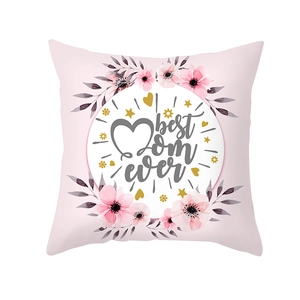 Mother's Day Best Mom Ever pillow cover with pink floral design on peach skin fabric