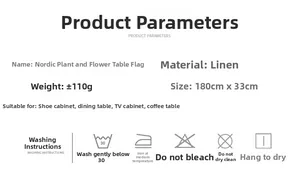 Detail specifications of floral table runner 180x33cm polyester linen fabric weight 110g