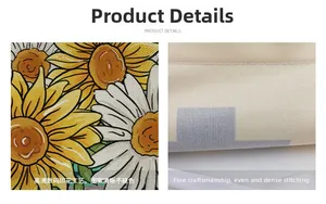 Detail of high-definition sunflower digital printing and neat edge stitching on table runner
