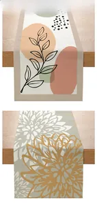Close-up of Morandi style polyester table runners with modern leaves and floral patterns