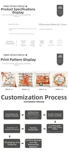 Detailed view of linen autumn pillow case featuring pumpkin truck print and digital heat transfer