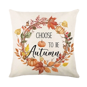 Square autumn throw pillow cover featuring pumpkin wreath and Choose to be Autumn text