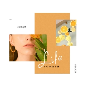 Close-up of elegant gold hoop earrings worn by a model in a warm summer editorial