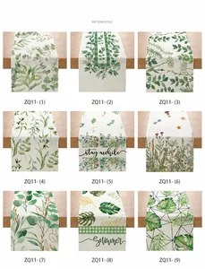 Collage de neuf chemins de table à motifs de plantes nordiques et lettrage d'été