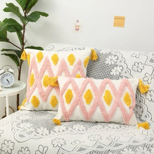 Bohemian Tufted Cushion Cover With Tassels Geometric Rhombus Sun Pattern Polyester Cotton Throw Pillow Case For Sofa Home