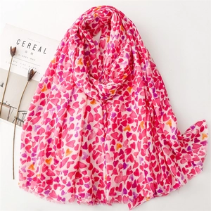 Écharpe Châle Femme Polyester Sensation Coton Imprimé Cœur Franges Léger Respirant Protection Solaire Accessoire Mode