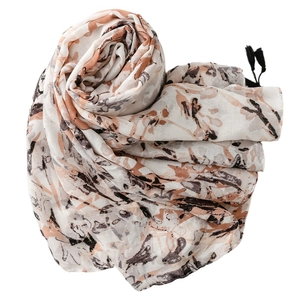 Retro hand-painted floral shawl with tassels on soft cotton linen feel fabric