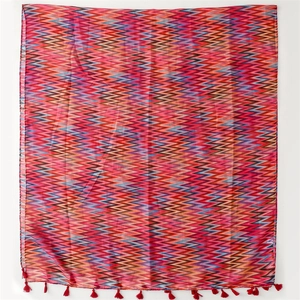 Colorful chevron pattern scarf with red tassel trim for summer sun protection and travel