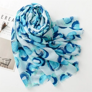 Detailed macro of light blue scarf with donut patterns and silver sequin details