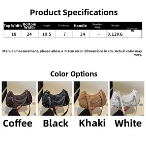 Detailed size chart and dimensions table for the retro PU leather underarm shoulder bag