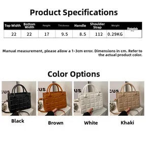 Detailed size specifications and color options for the quilted faux leather handbag