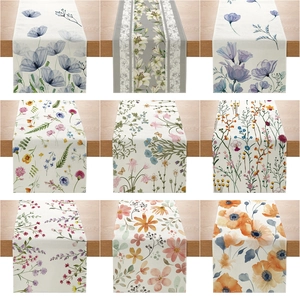American Style Polyester Floral Table Runner Botanical Watercolor Print Rectangular Tablecloth For Dining Table Home Decor