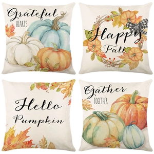 Thanksgiving Autumn Pumpkin Maple Leaf Pillow Case Cushion Cover Linen Texture Polyester Decorative For Sofa Living Room