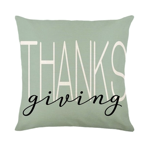 Sage green Thanksgiving pillow cover with white THANKSgiving print on white background