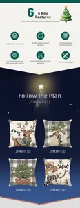 Detail of Christmas pillow covers featuring reindeer, tree, and snowman prints