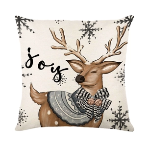 Christmas reindeer pillow cover with snowflake prints and joy text for home decor