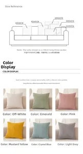 Size guide for corduroy cushion covers in various colors and sizes for home sofa decor