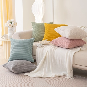 Soft Striped Corduroy Throw Pillow Case Solid Color Decorative Square Cushion Cover For Living Room Sofa Home Decor