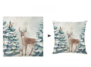 Detailed comparison showing watercolor reindeer custom print design and finished pillowcase