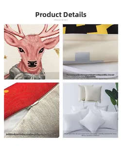Detail of pink reindeer pillowcase showing digital print, stitching, and invisible zipper