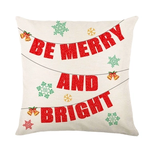 Christmas reindeer pillow cover with Be Merry and Bright print for festive home decor