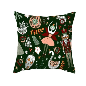 Christmas Nutcracker cushion cover with dark green festive pattern on white background
