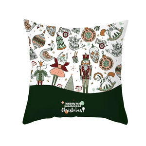 Christmas Nutcracker cushion cover with Merry Christmas text and festive patterns
