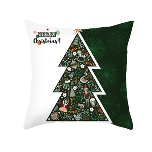 Christmas pillow cover with artistic tree and Merry Christmas text on white and green