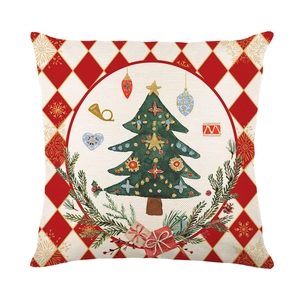 Christmas tree and red plaid pillow cover for festive living room sofa decoration