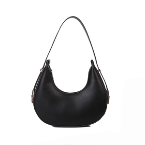 Minimalist black crescent hobo shoulder bag in premium matte leather for women