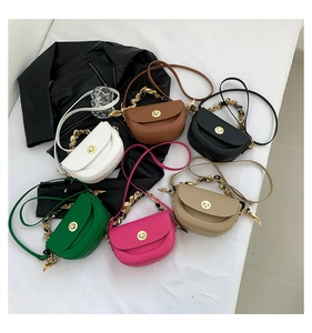 Fashion saddle crossbody bags in six colors with metal twist locks and dual straps