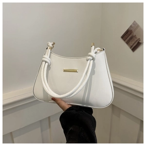 Elegant white faux leather underarm bag with unique rope knot handle and gold buckle