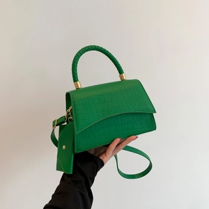Women Crocodile Pattern PU Leather Handbag Braided Handle Small Square Bag Fashion Flap Shoulder Bag With Mini Pouch Handbag