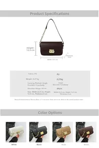 Detailed size guide and material specs for the minimalist PU leather flap square bag