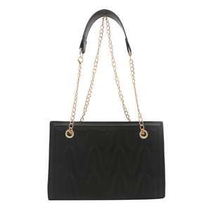 Solid color shoulder bag with quilted PU leather and gold chain strap for women