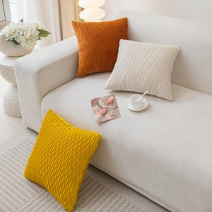 Nordic solid velvet pillow covers with wave texture in yellow, orange, and beige